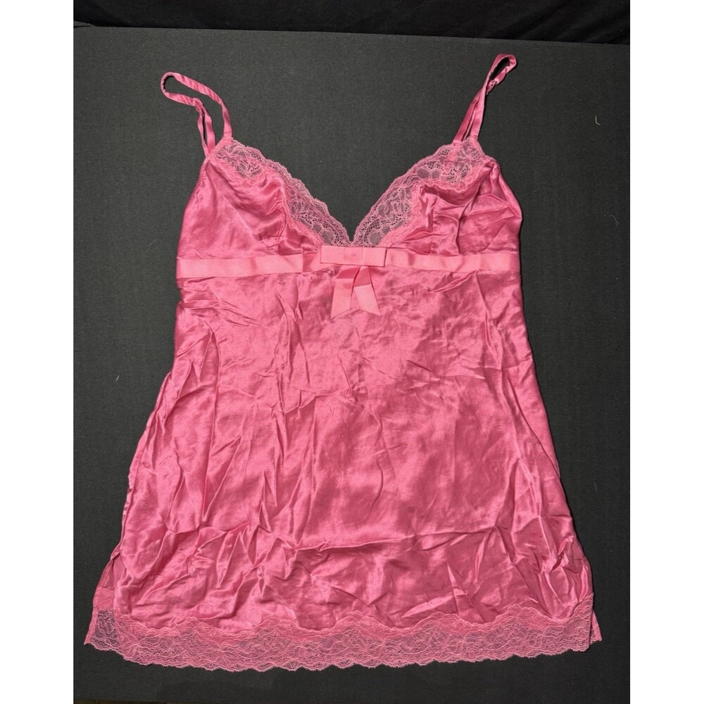 Vintage Victoria's Secret 100% Silk Slip Dress Chemise Lingerie Pink Bow Med